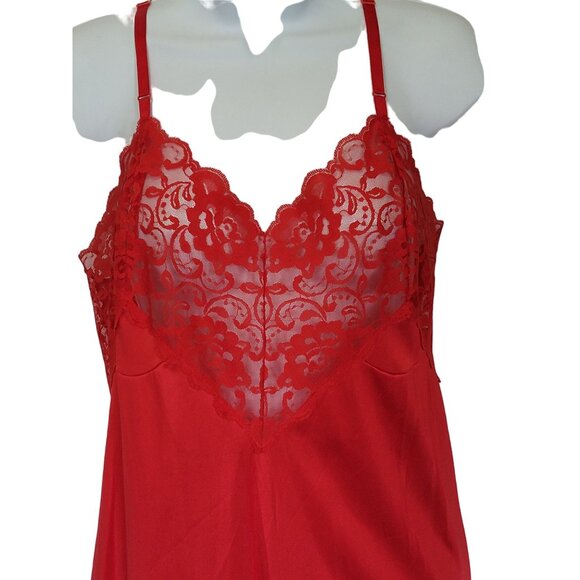 Vintage Slip Dress Lace Trim Size 40 Adjustable Straps Red Silky Nylon Antron Va - Picture 2 of 7